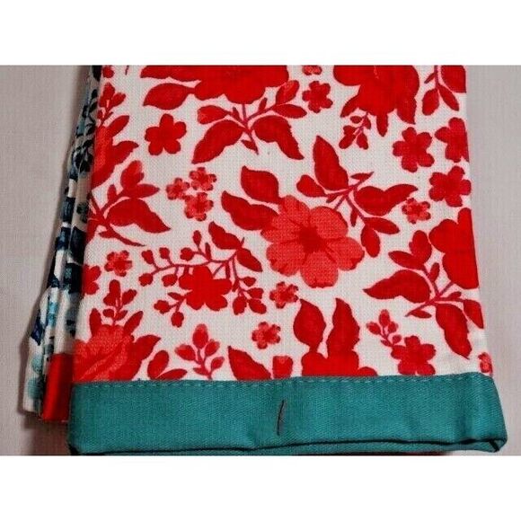 Pioneer Woman Evie Kitchen Towels 3-Pc Blue Red Teal Cotton 20 x 30-in Gift NEW - Picture 4 of 5